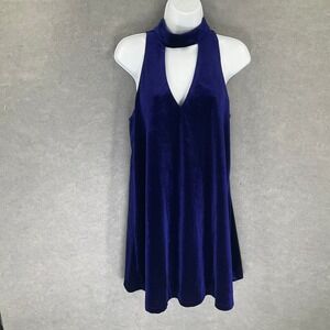 T C ELLIS Womens Velvet Mock Neck Cutout A Line Mini Dress‎ Royal Blue Size S